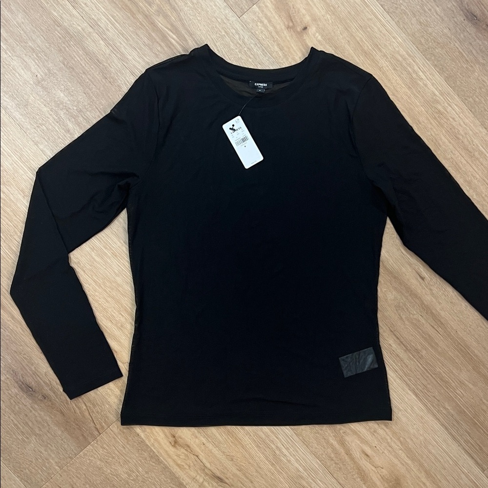Express Sheer Fitted Black chic long sleeve top